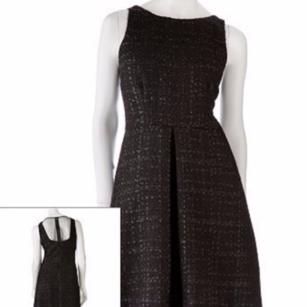 JLo Black Boucle Lurex Mesh Back Cocktail Dress